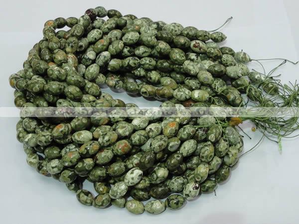 CPS11 15.5 inches 10*14mm rice green peacock stone beads wholesale