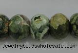 CPS125 15.5 inches 15*20mm faceted rondelle green peacock stone beads