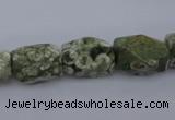 CPS131 15.5 inches 10*15mm faceted nuggets green peacock stone beads