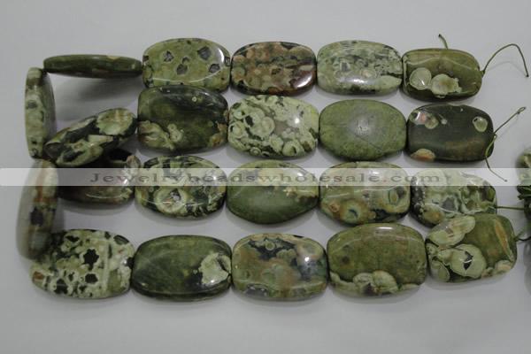 CPS144 15.5 inches 25*35mm rectangle green peacock stone beads