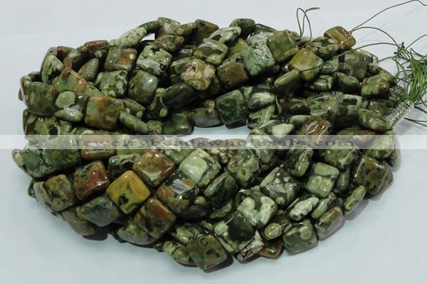 CPS18 15.5 inches 15*15mm square green peacock stone beads wholesale