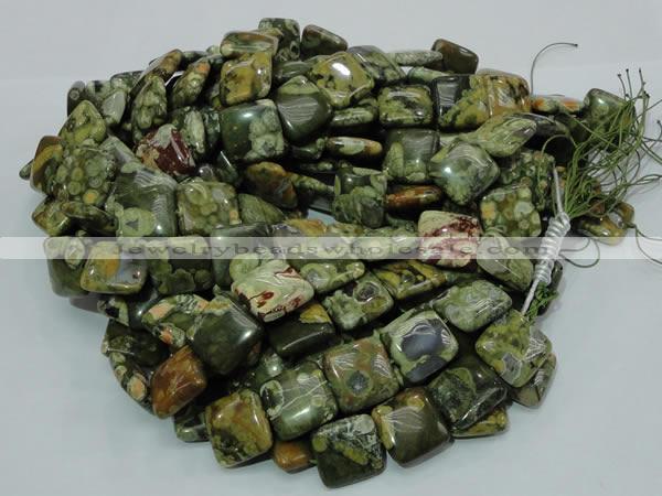 CPS19 15.5 inches 20*20mm square green peacock stone beads wholesale