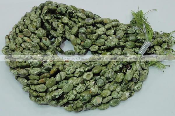 CPS42 15.5 inches 8*12mm oval green peacock stone beads wholesale