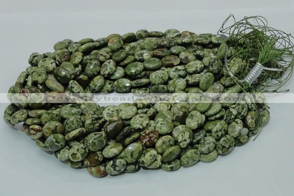 CPS43 15.5 inches 10*14mm oval green peacock stone beads wholesale