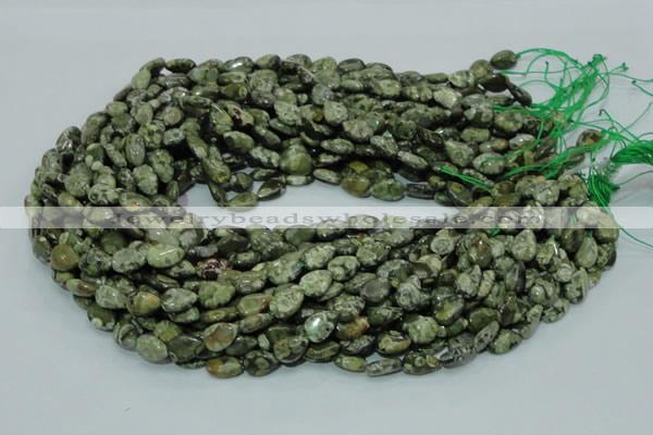 CPS47 15.5 inches 8*12mm flat teardrop green peacock stone beads