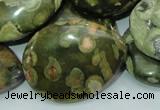 CPS50 15.5 inches 30*40mm flat teardrop green peacock stone beads