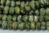 CPS53 15.5 inches 6*10mm faceted rondelle green peacock stone beads