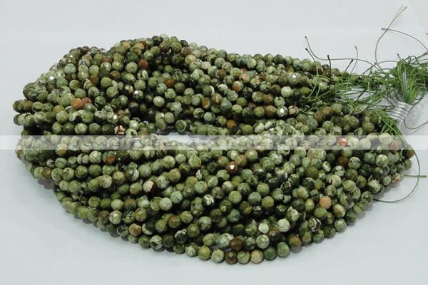 CPS56 15.5 inches 8mm faceted round green peacock stone beads