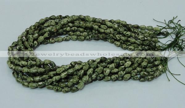 CPS62 15.5 inches 6*8mm faceted teardrop green peacock stone beads