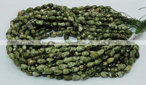 CPS63 15.5 inches 8*12mm faceted teardrop green peacock stone beads