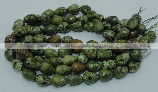 CPS65 15.5 inches 15*20mm faceted teardrop green peacock stone beads