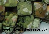 CPS74 15.5 inches 15*15mm faceted rhombic green peacock stone beads