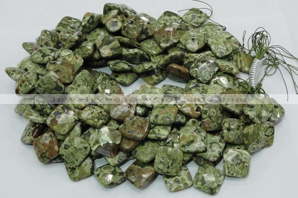 CPS75 15.5 inches 20*20mm faceted rhombic green peacock stone beads