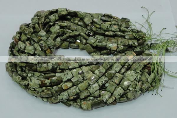 CPS79 15.5 inches 13*18mm faceted rectangle green peacock stone beads