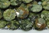 CPS85 15.5 inches 14mm faceted flat round green peacock stone beads