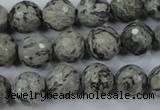 CPT114 15.5 inches 12mm faceted round grey picture jasper beads