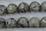 CPT115 15.5 inches 14mm faceted round grey picture jasper beads