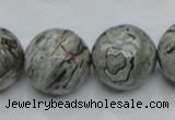 CPT118 15.5 inches 20mm faceted round grey picture jasper beads