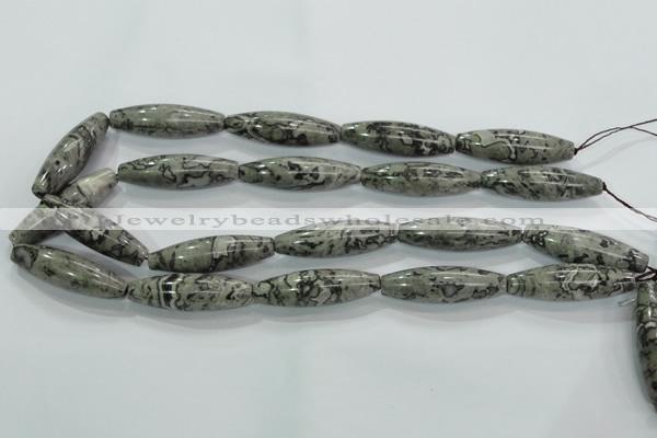 CPT124 15.5 inches 12*40mm rice grey picture jasper beads