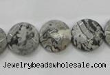 CPT125 15.5 inches 15mm faceted coin grey picture jasper beads