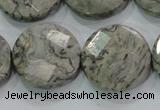 CPT126 15.5 inches 25mm faceted coin grey picture jasper beads