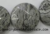 CPT127 15.5 inches 30mm faceted coin grey picture jasper beads