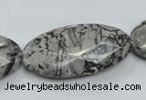 CPT128 15.5 inches 20*40mm faceted oval grey picture jasper beads