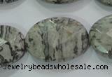 CPT129 15.5 inches 22*30mm faceted oval grey picture jasper beads