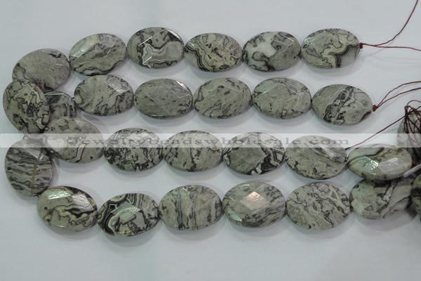 CPT129 15.5 inches 22*30mm faceted oval grey picture jasper beads