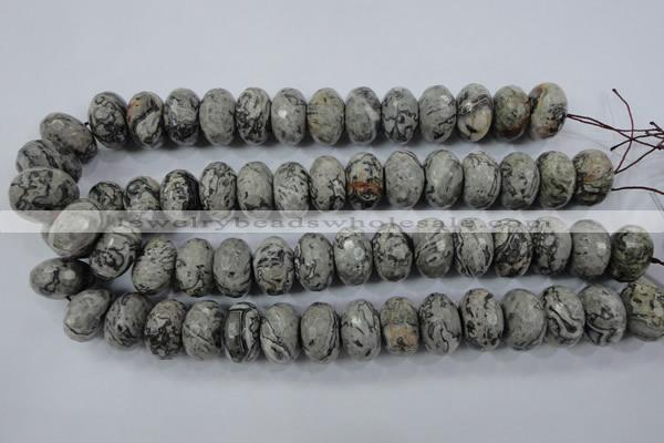 CPT135 15.5 inches 12*20mm faceted rondelle grey picture jasper beads