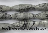 CPT136 15.5 inches 10*30mm faceted rice grey picture jasper beads