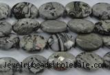 CPT143 15.5 inches 10*14mm faceted oval grey picture jasper beads