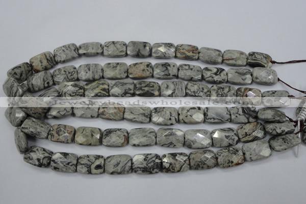 CPT154 15.5 inches 13*18mm faceted rectangle grey picture jasper beads