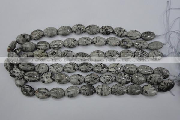 CPT171 15.5 inches 13*18mm oval grey picture jasper beads