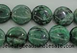 CPT328 15.5 inches 14mm flat round green picture jasper beads