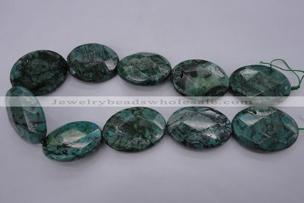 CPT340 15.5 inches 30*40mm faceted oval green picture jasper beads