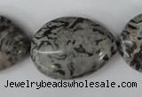 CPT358 15.5 inches 22*30mm flat teardrop grey picture jasper beads