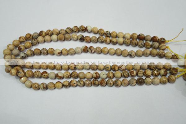 CPT502 15.5 inches 8mm faceted round picture jasper beads wholesale