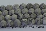 CPT570 15.5 inches 4mm round matte grey picture jasper beads