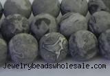 CPT573 15.5 inches 10mm round matte grey picture jasper beads