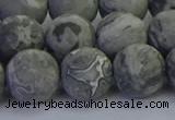 CPT574 15.5 inches 12mm round matte grey picture jasper beads