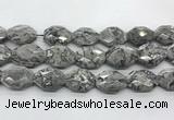 CPT580 18*25mm - 20*28mm faceted octagonal grey picture jasper beads