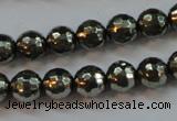 CPY106 15.5 inches 6mm faceted round pyrite gemstone beads wholesale