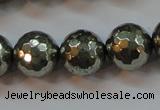 CPY108 15.5 inches 10mm faceted round pyrite gemstone beads wholesale