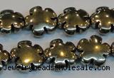 CPY164 15.5 inches 16mm carved flower pyrite gemstone beads wholesale