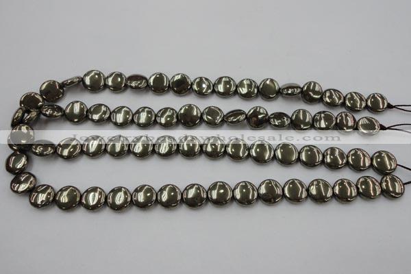 CPY222 15.5 inches 12mm flat round pyrite gemstone beads wholesale