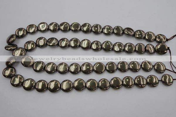 CPY223 15.5 inches 14mm flat round pyrite gemstone beads wholesale