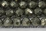 CPY265 15.5 inches 4mm faceted round pyrite gemstone beads