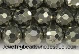 CPY266 15.5 inches 6mm faceted round pyrite gemstone beads