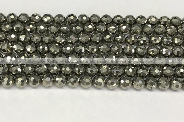 CPY266 15.5 inches 6mm faceted round pyrite gemstone beads